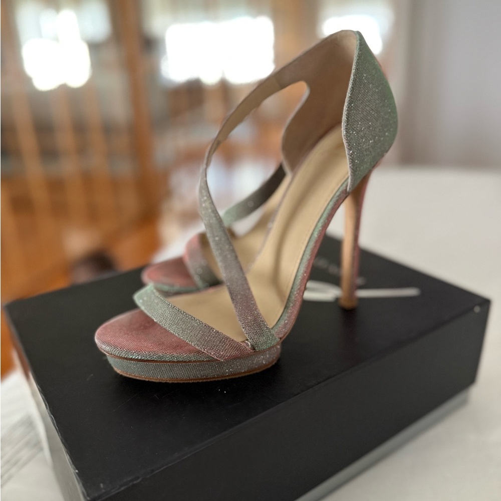 Brian Atwood Iridescent Green and Pink Stiletto Sandals